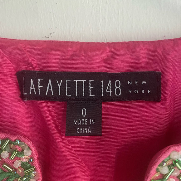 Lafayette 148 Fuchsia Pink Linen Tank Size 0  Beaded Embroidered Sequin Neckline - Picture 2 of 6